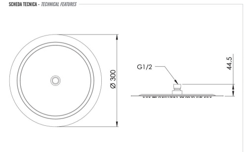 Верхний душ с шарнирным соединением 30 см Remer INOX SS357UFM30X, нержавеющая сталь