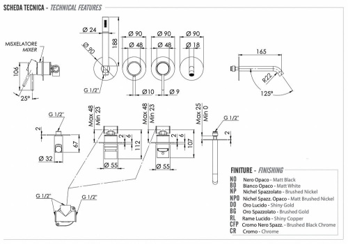 Смеситель для ванны Remer X Style X96S03ROXXBG, золото брашированное