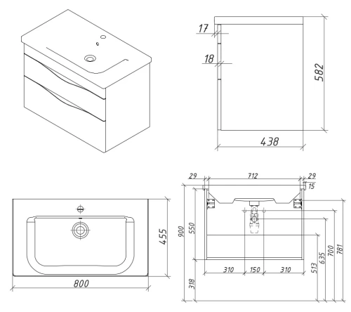 Тумба подвесная Caprigo Lento 80 36212-SF027