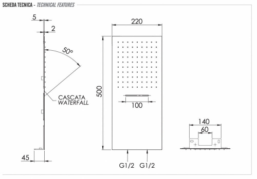 Верхний душ настенный 50x22 см Remer INOX SS350UFCAX