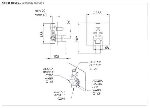 Смеситель для душа Remer Qubika Q09