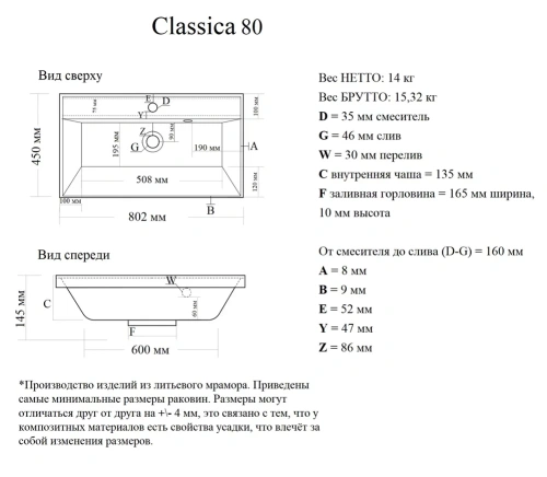 Умывальник Madera Classica 80