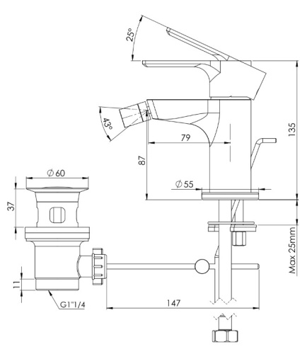 Смеситель для биде Mariani Kali A37493KL12