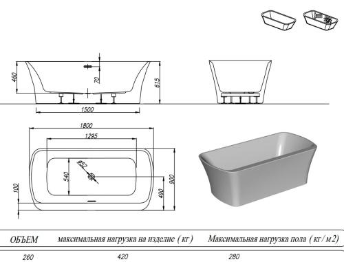 Ванна акриловая Kolpa-San Marilyn FS 180x90 Black