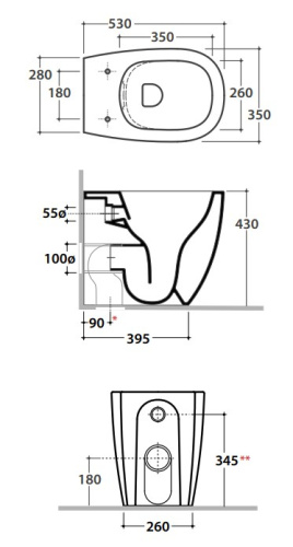 Унитаз приставной Globo Daily DN001BI