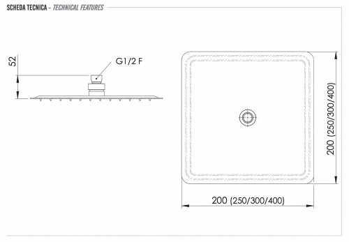 Верхний душ с шарнирным соединением 40 см Remer 357UFD40X