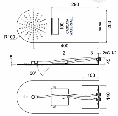 Верхний душ настенный 50x20 см Remer 350UFMCAX