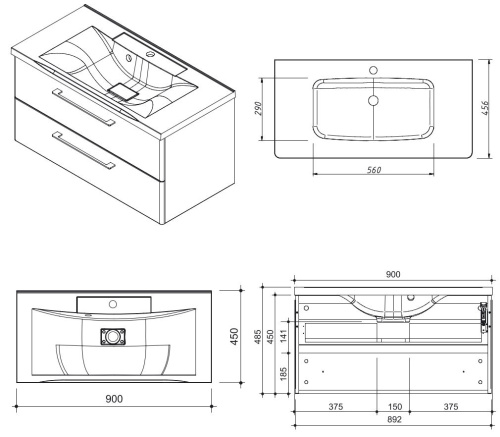 Тумба подвесная Caprigo Accord 90 2218-SF019