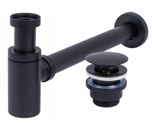Сифон с донным клапаном универсальным Rea Black A5215