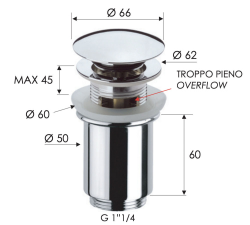 Донный клапан с переливом 1”1/4 Remer 905CC114NO, черный матовый
