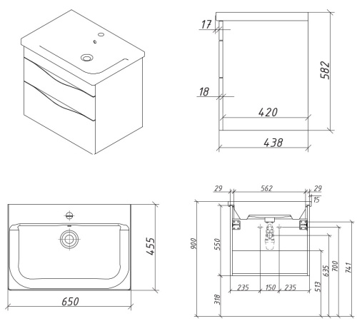 Тумба подвесная Caprigo Lento 65 36210-SF023