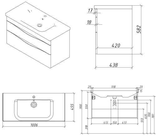Тумба подвесная Caprigo Lento 100 36214-SF028