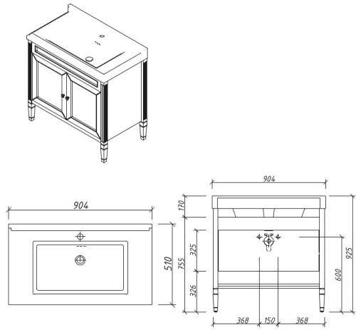 Тумба напольная Caprigo Albion Concept 90 34013UV-SF022