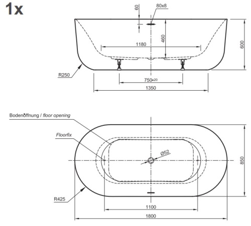 Ванна акриловая Knief Nice 180X85 0100-261