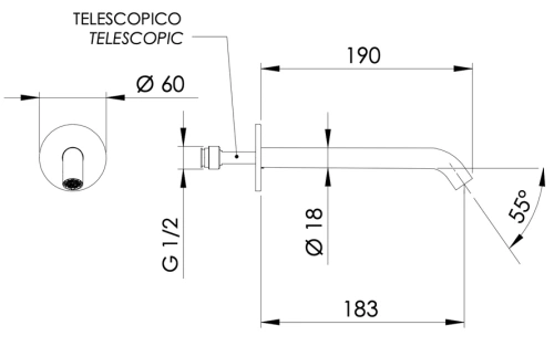 Излив настенный 19 см Remer X Style INOX SS91XL нержавеющая сталь