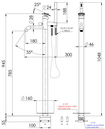 Смеситель для ванны Remer Chrono CH08