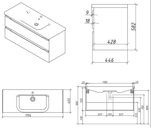 Тумба подвесная Caprigo Forte 120 36116-SF027