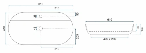 Умывальник Rea Aura 61 Aiax Shiny U6623