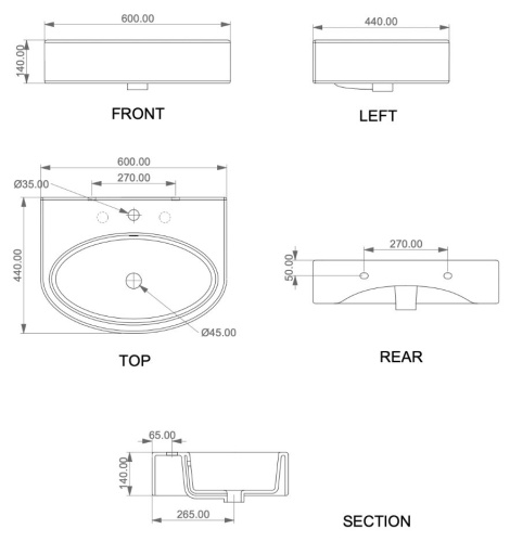 Умывальник GSG Ceramic Design Like LKLAVBW60000