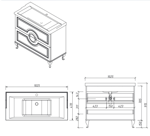 Тумба напольная Caprigo Valletta 100 35319-SF019