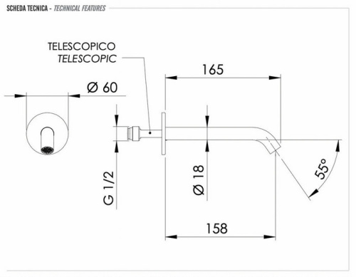 Излив настенный 16 см Remer X Style 91XVO, бронза