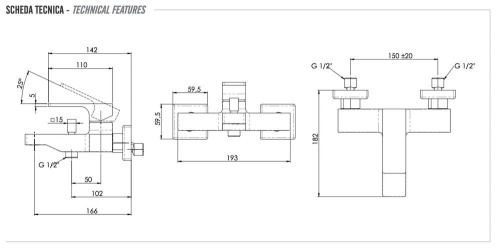 Смеситель для ванны Remer Absolute AU05DO, золото глянцевое