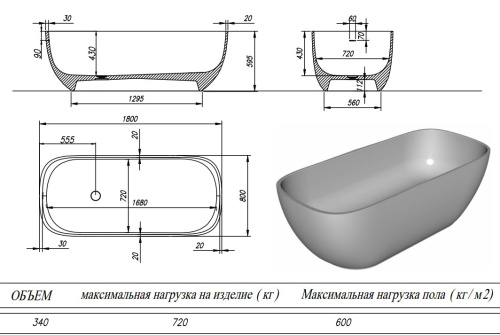Ванна из искусственного камня Kolpa-San Gloria FS 180x80 Black