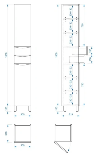 Пенал напольный Vela Бриз 30Н2 (двери и ящики) петли левые RS633468