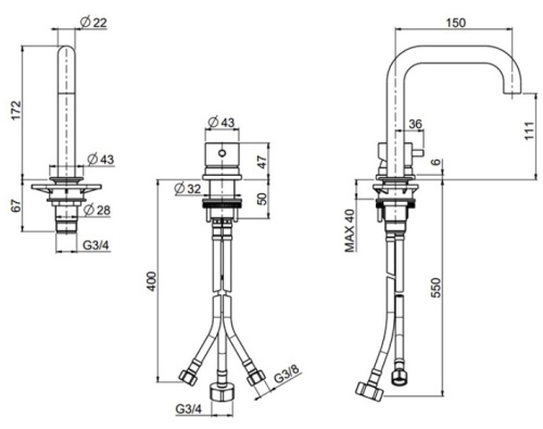 Смеситель для раковины QuadroDesign Source/Ottavo 1207AS