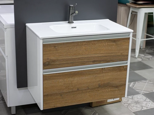 Тумба подвесная Vela 80П дуб шерман коньяк коричневый TU27151