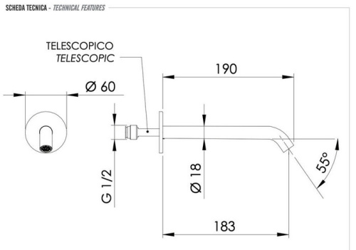 Излив настенный 19 см Remer X Style 91XL