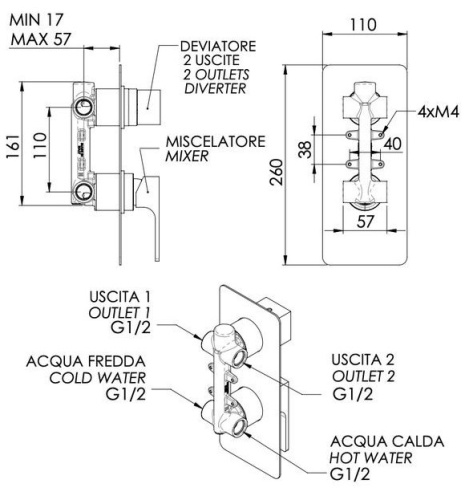 Смеситель для душа Remer Absolute AU92NO, чёрный матовый