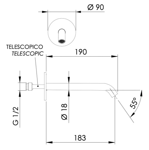 Излив настенный 19 см Daniel Tokyo TK4704BLDP