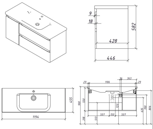 Тумба подвесная Caprigo Forte 100 36117L-SF046