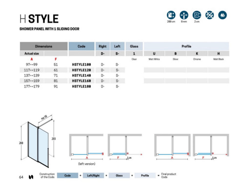 Душевая дверь Novellini 140 H Style HSTYLE140S-1B левая