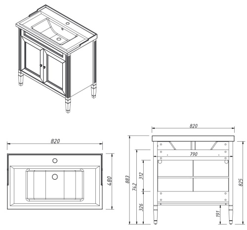 Тумба напольная Caprigo Albion Promo 80 33312-B077