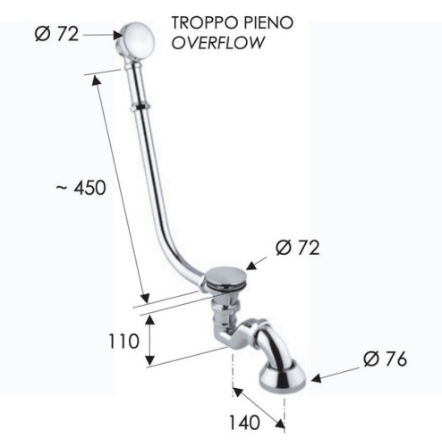 Слив-перелив click-clack для ванны Remer 96LICCDO, золото глянцевое