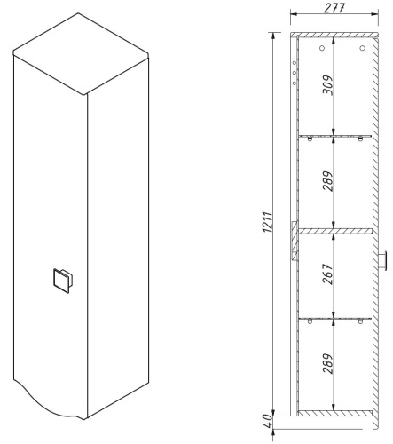 Пенал подвесной Caprigo Nokturn 1350R-TP019