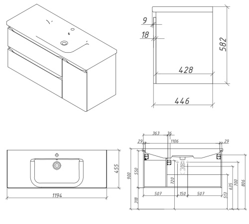 Тумба подвесная Caprigo Forte 100 36117R-SF022