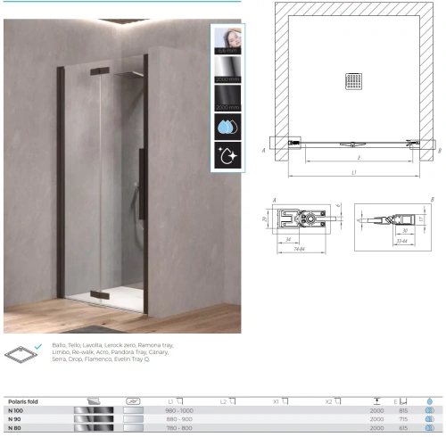 Душевая дверь Kolpa-San Polaris Fold N 90-L black transparent 516410