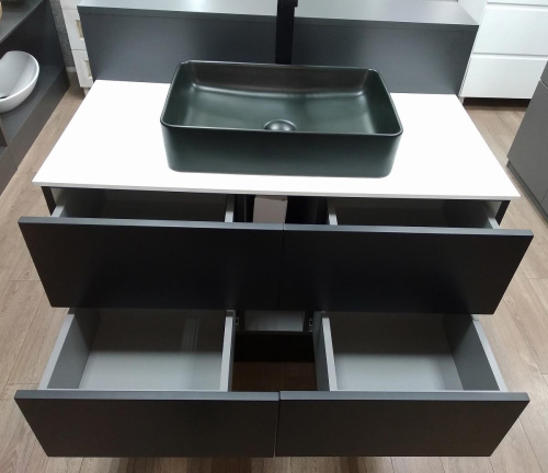 Тумба подвесная Vela Бланка 100П 4 ящика черный матовый (открывание нажатием) TU57101