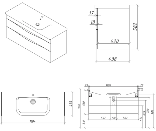 Тумба подвесная Caprigo Lento 120 36216-SF022