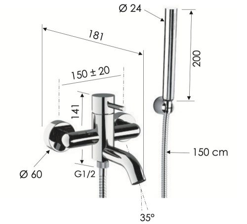 Смеситель для ванны Remer X Style X02VO, бронза