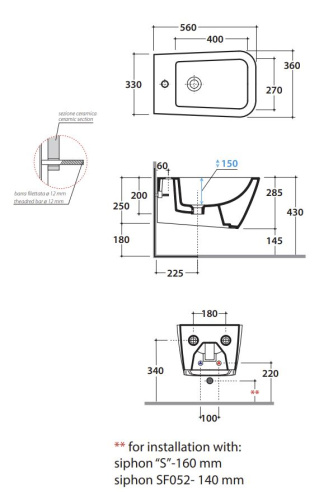 Биде подвесное Globo STONE STS09BI