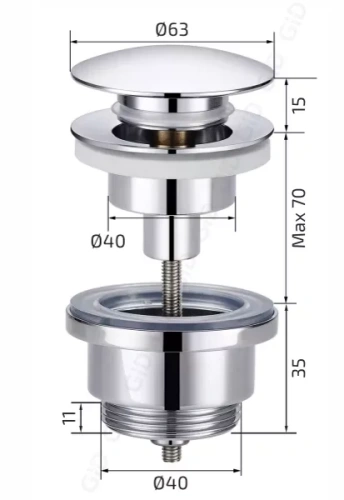 Донный клапан для раковины Gid G-60W универсальный