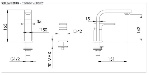 Смеситель для раковины Remer Absolute AU57CFP, чёрный брашированный хром