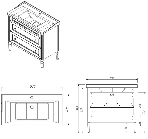 Тумба напольная Caprigo Albion Promo 90 33320-B002
