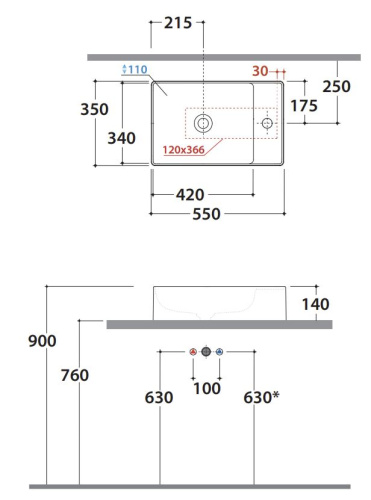 Умывальник Globo T-edge TE055BI