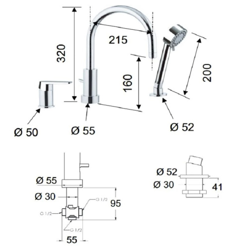 Смеситель для ванны Remer Dream D07