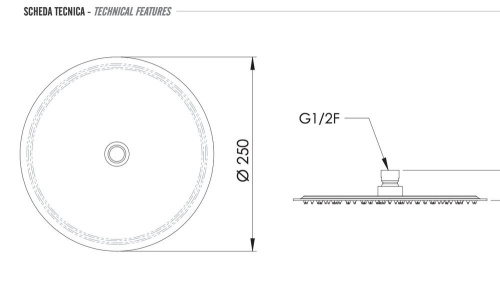 Верхний душ с шарнирным соединением 25 см Remer INOX SS357UFM25X, нержавеющая сталь
